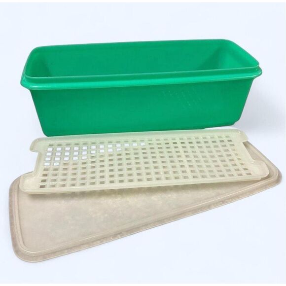 Vintage Tupperware 782-4 Green Celery Vegetable  Keeper Storage Container with I - Picture 1 of 8